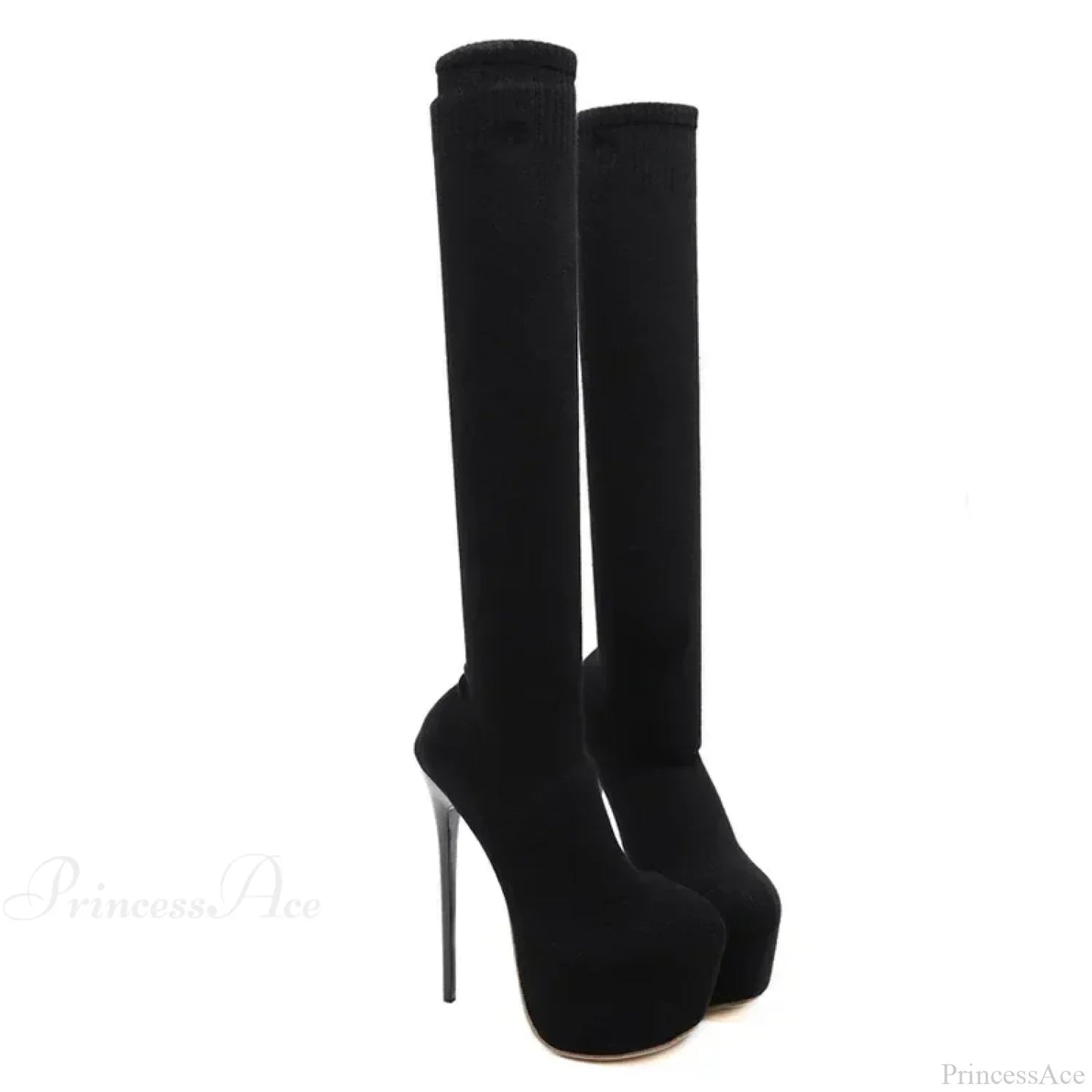 Black Sexy Thigh High Long Socks Boots Pointed Toe 16CM High Heels Platform Slim Elastic High Heel
