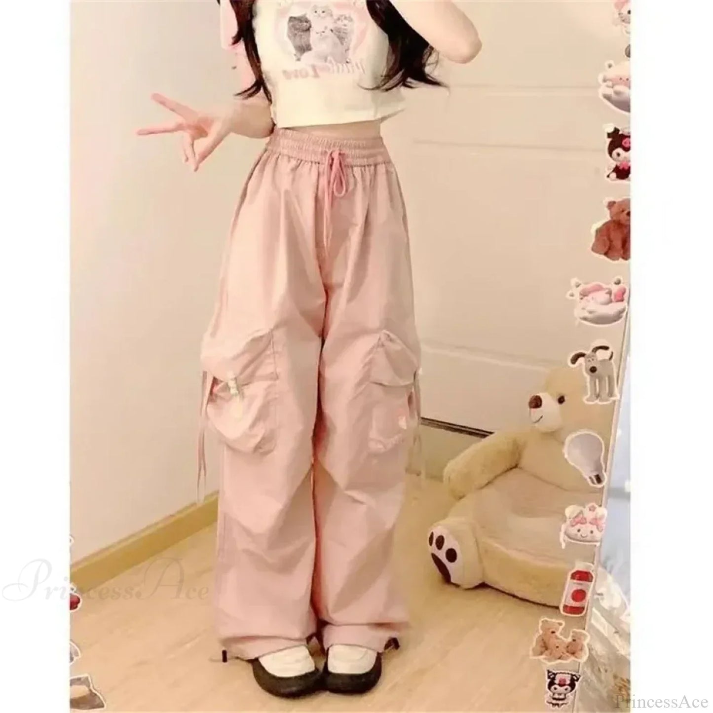 Blue Sweet Embroidered Casual Japanese Trend Pant