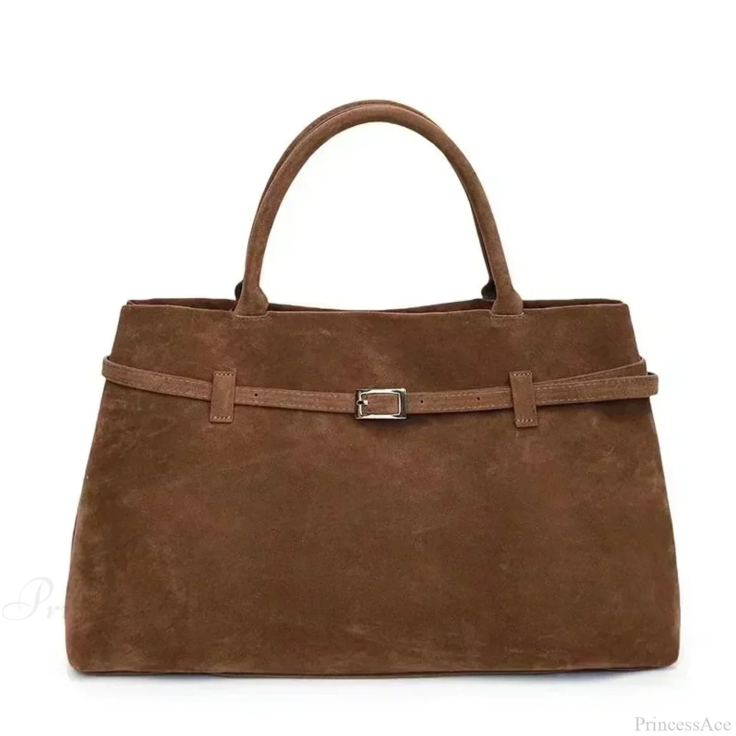Buckle Decorative Faux Suede Hasp Large Tote Handbag