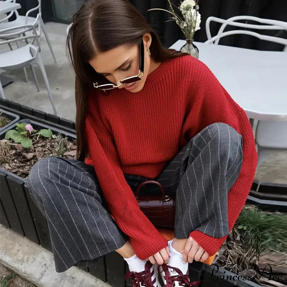 Casual Elegant Striped Cozy Oversize Autumnal Gray Fashionable Sweater