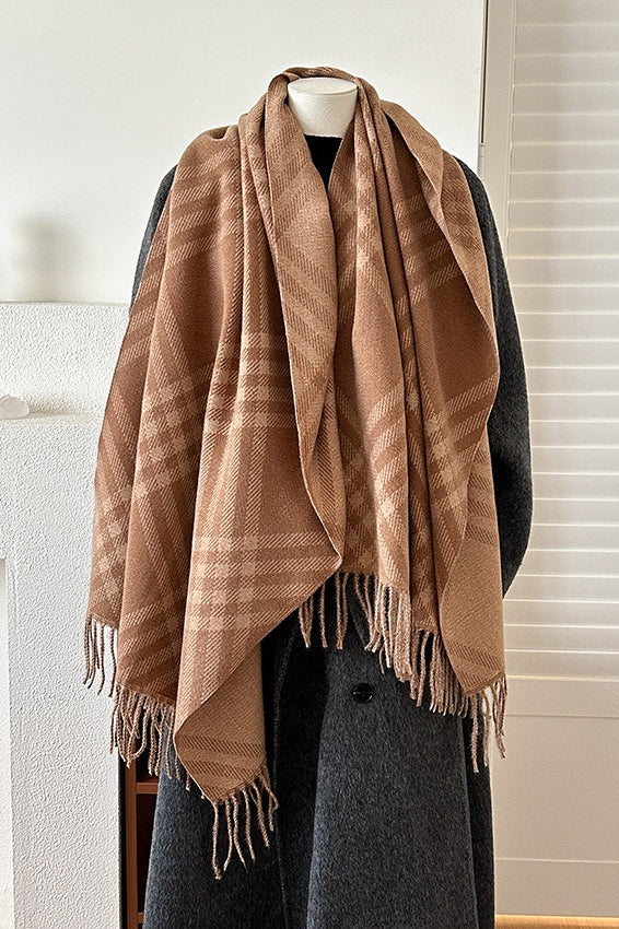 Double Faced Checkered Fringe Scarf