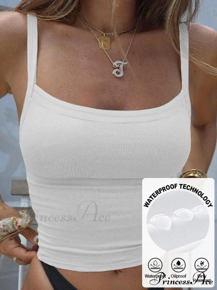 Contrast Trim Rib-Knit Trendy Crop Cami Top