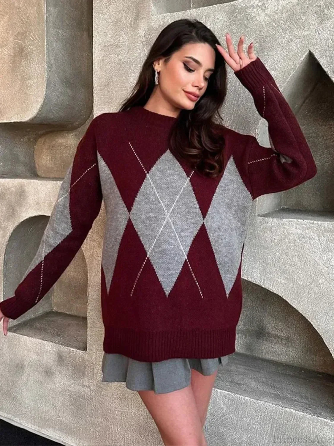 Contrasting Printed Long Sleeve Sweater