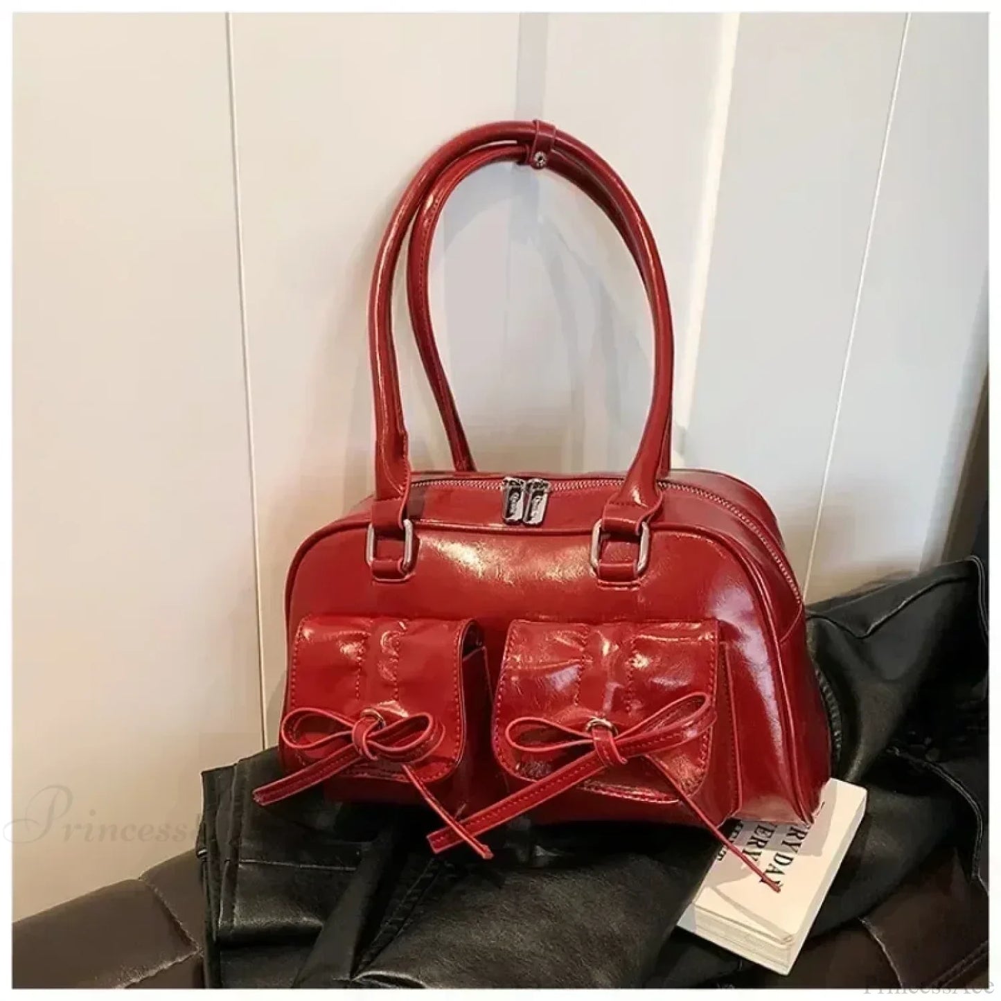 Cute Bow Tie PU Leather Underarm Shoulder Bag