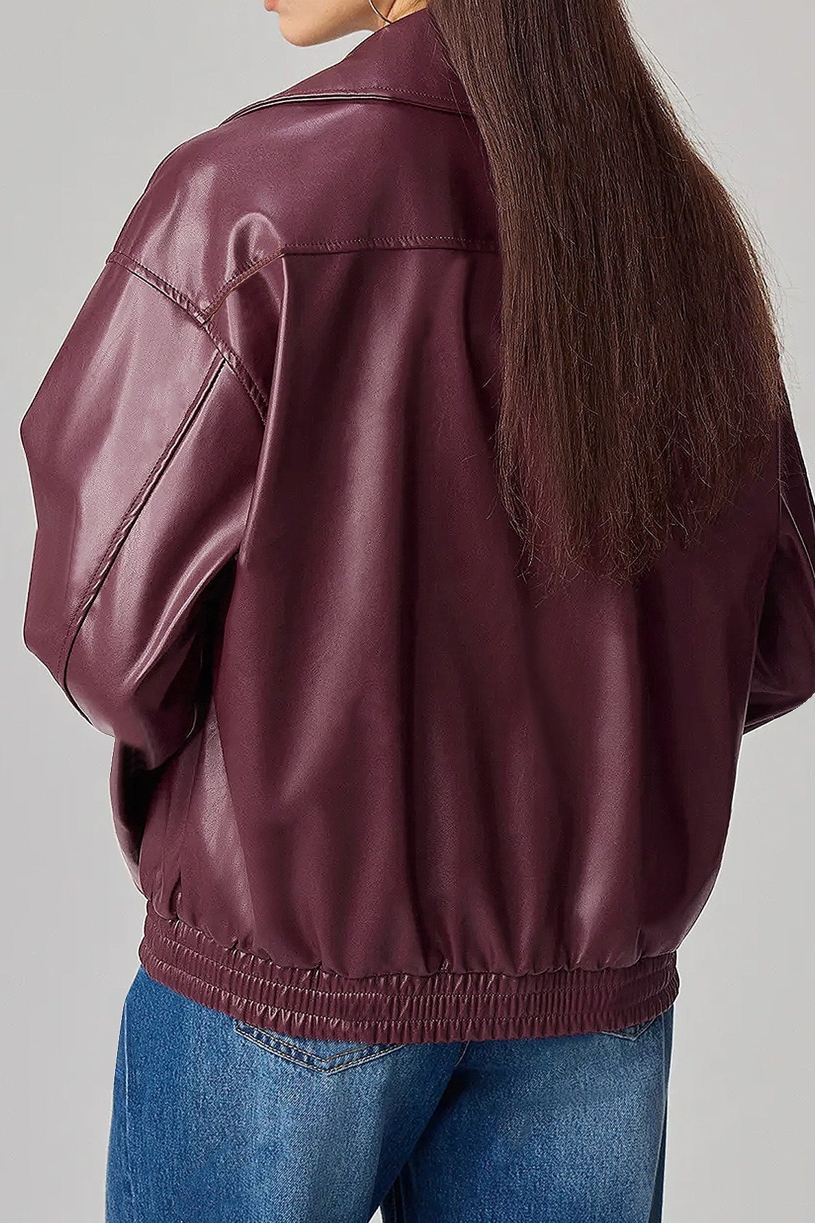 Chaqueta de cuero de manga larga oversize