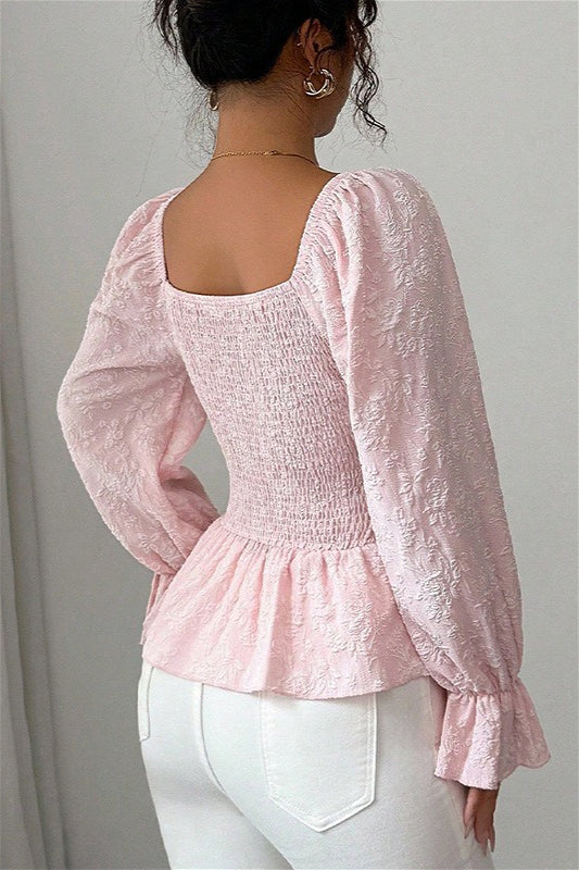 Blusa de diseñador de manga larga con cuello de pico