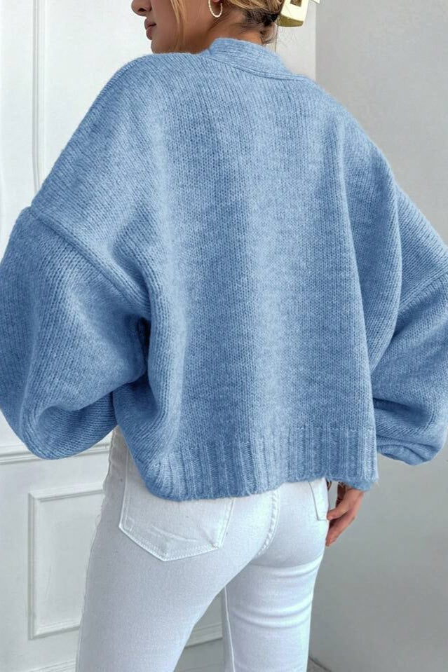 Marled V Neck Bell Sleeve Cardigan