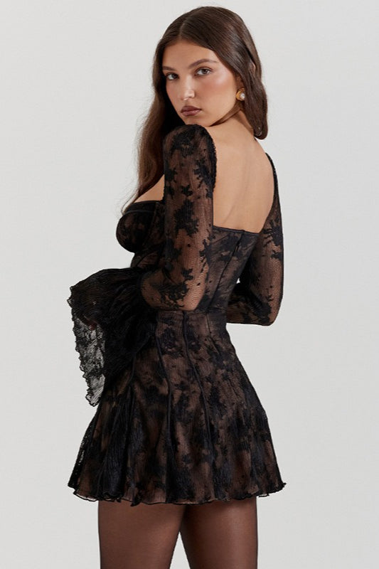 Lace Bell Sleeve Corset Mini Dress