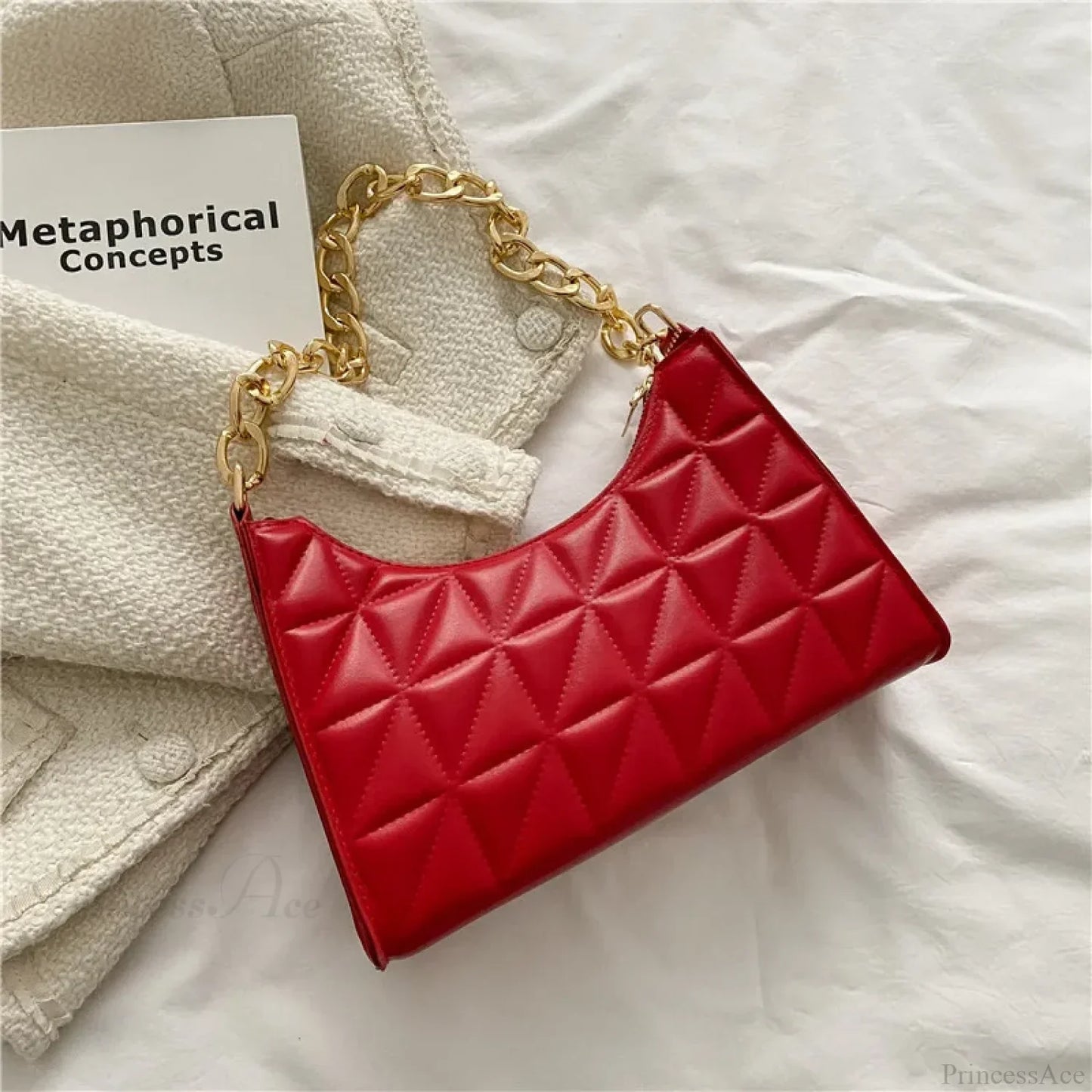 Diamond Pattern PU Leather Chain Shoulder Handbag