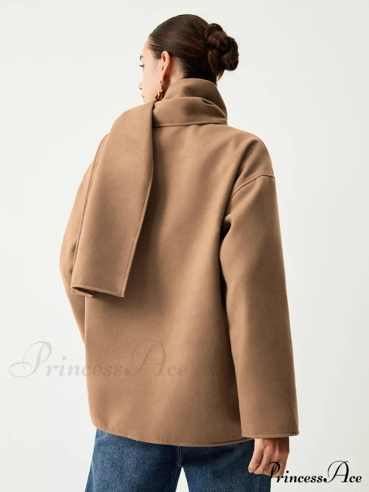 Double Pockets Cotton Blend Modern Jacket With Matching Scarf