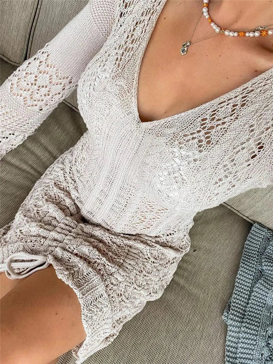 Drawstring Ruched Knit Mini Dress