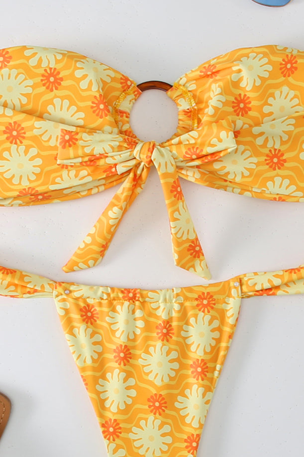 Conjunto de bikini estampado sin tirantes