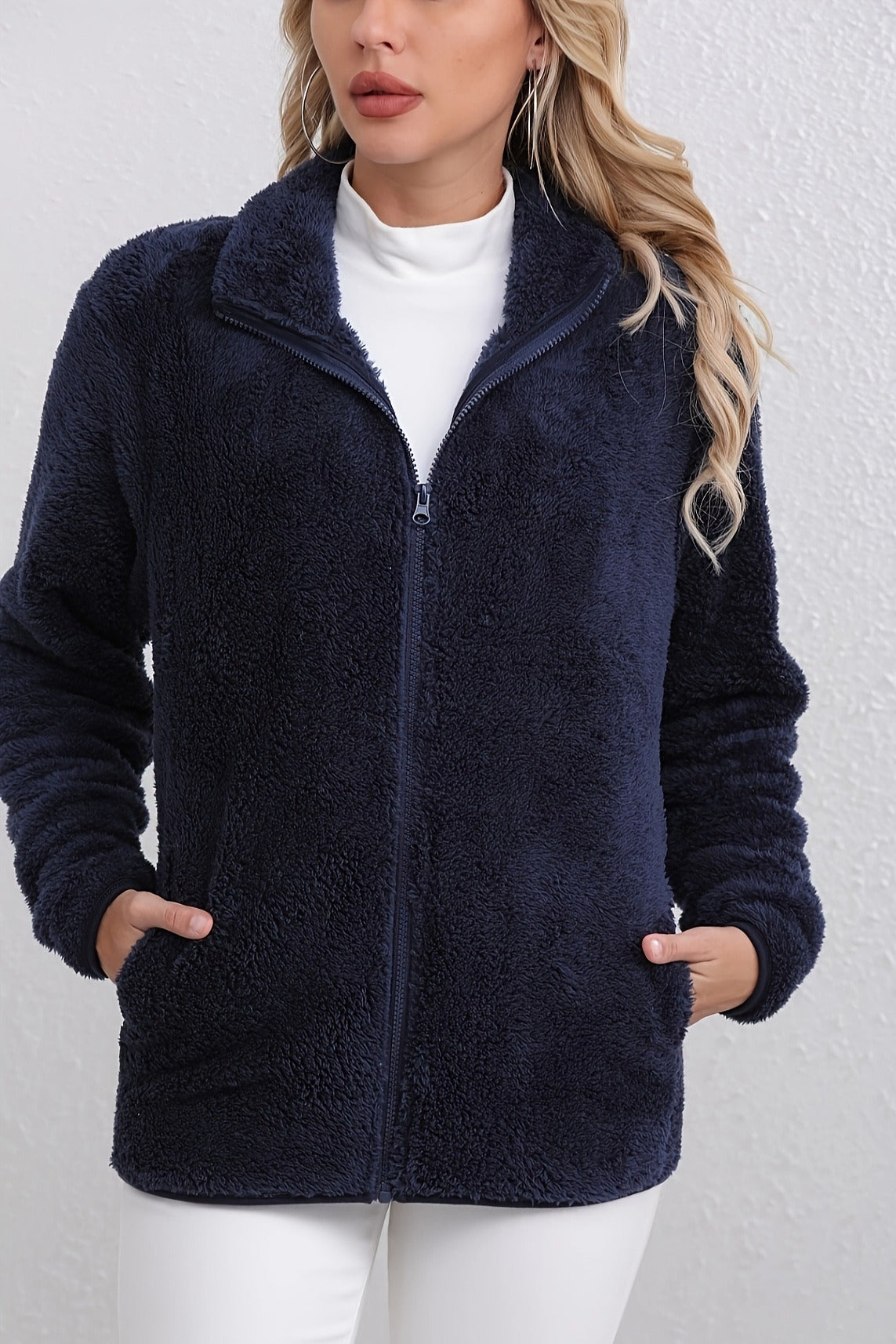 Chaqueta Casual Afelpada con Cremallera