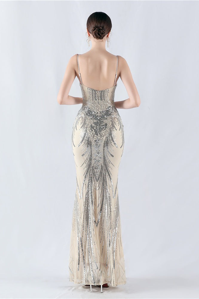 Vestido formal con lentejuelas bordadas y varillas