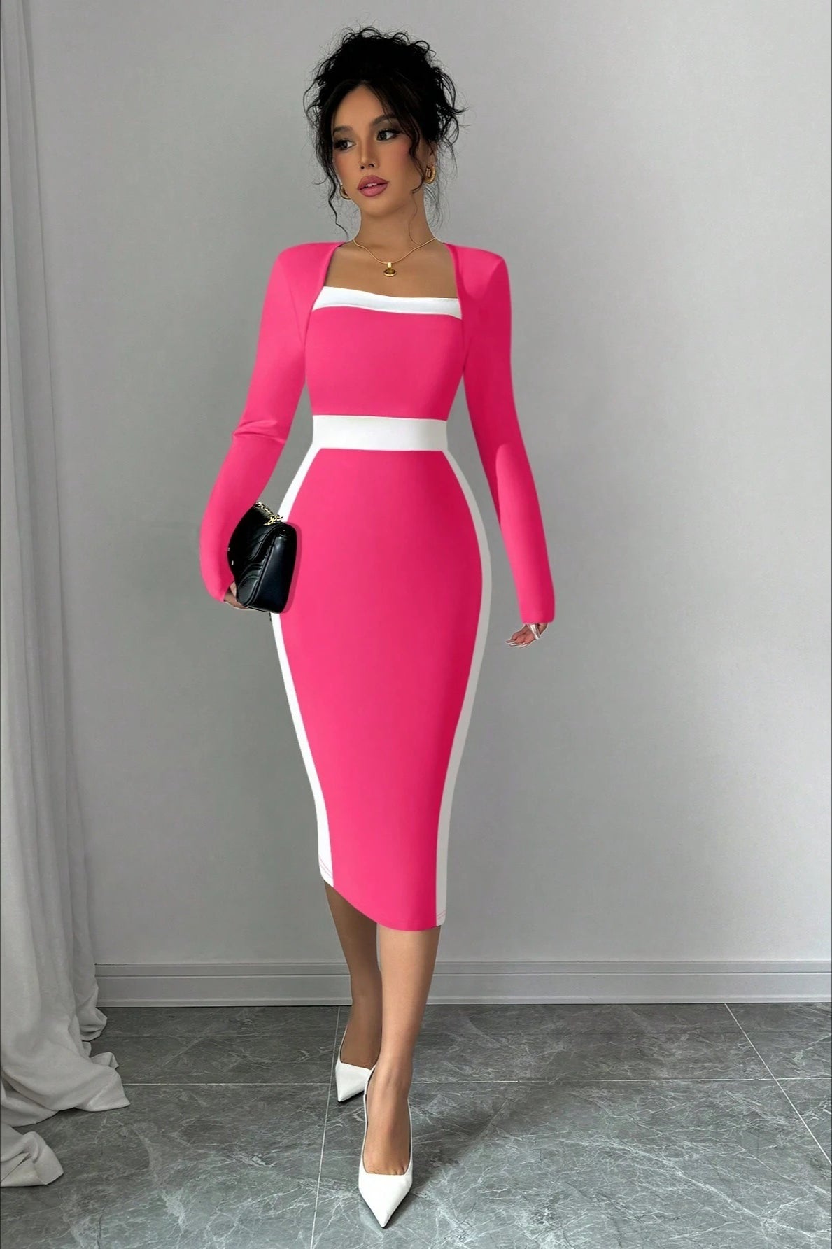 Vestido de cóctel ajustado con paneles de bloques de color