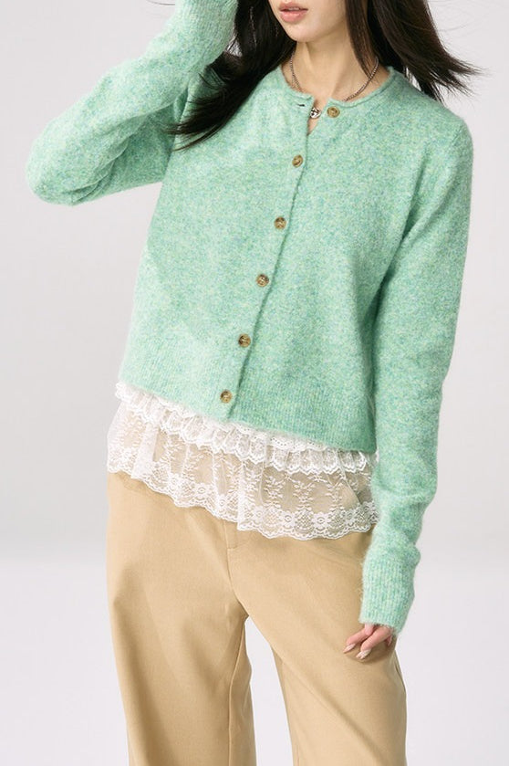 Cárdigan verde de punto elegante con puños lisos