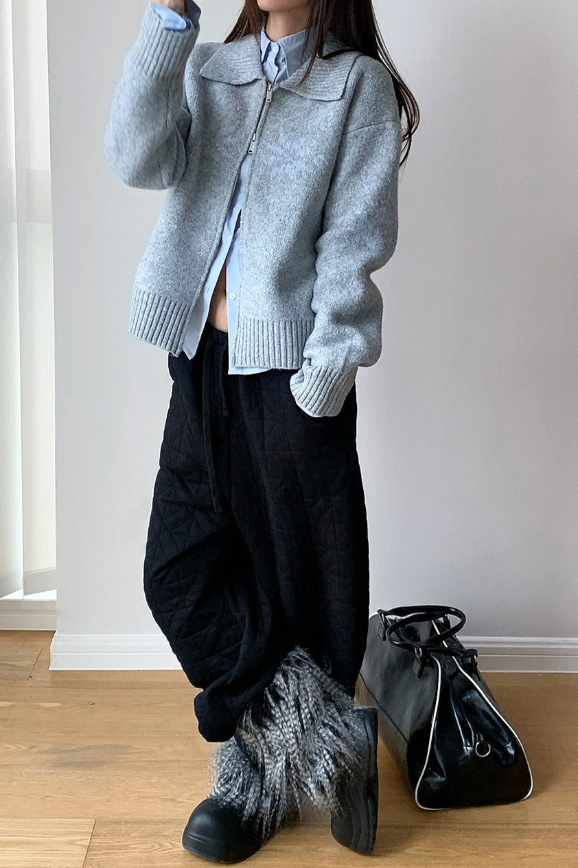 Pantalones térmicos gruesos acolchados con forma de diamante y cordón