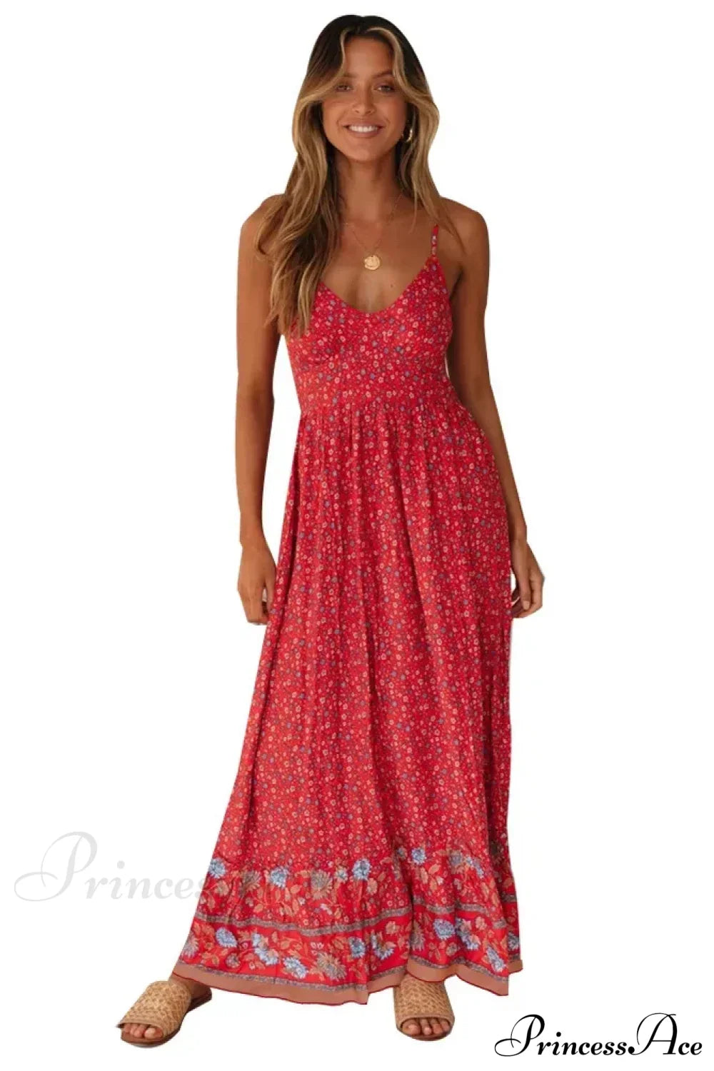 Elegant Floral V-Neck Sleeveless Boho Dress