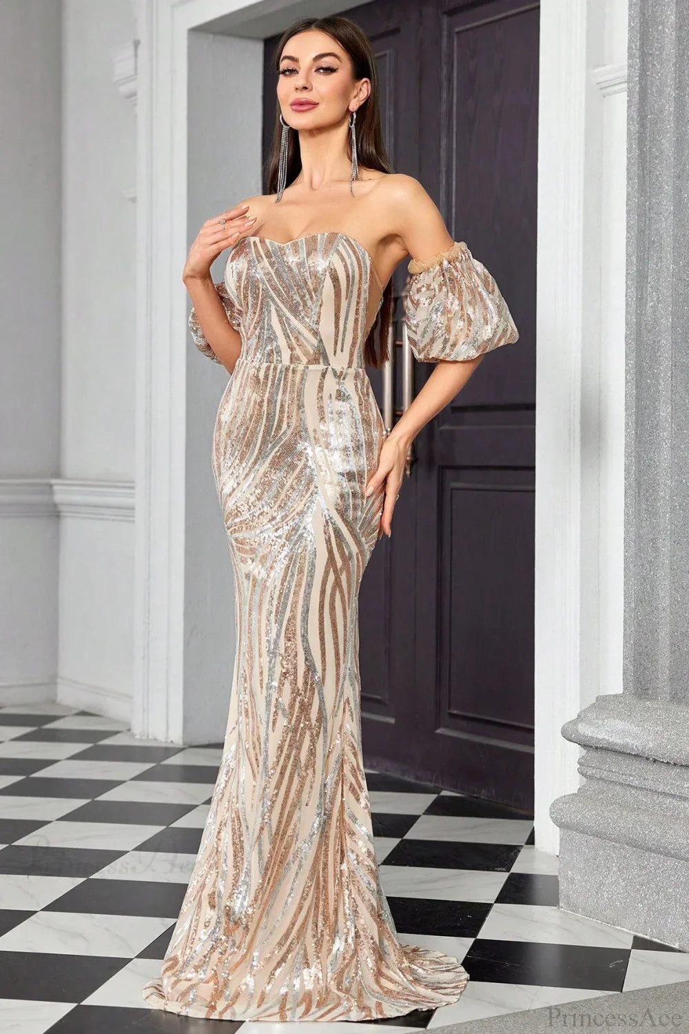 Elegant Sequin Fitted Mermaid Evening Dress