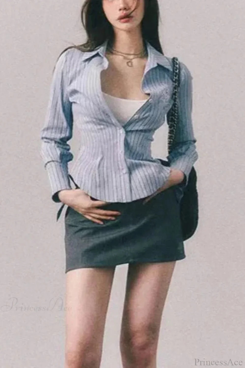 Embroidered Striped Slim Lapel Blouse