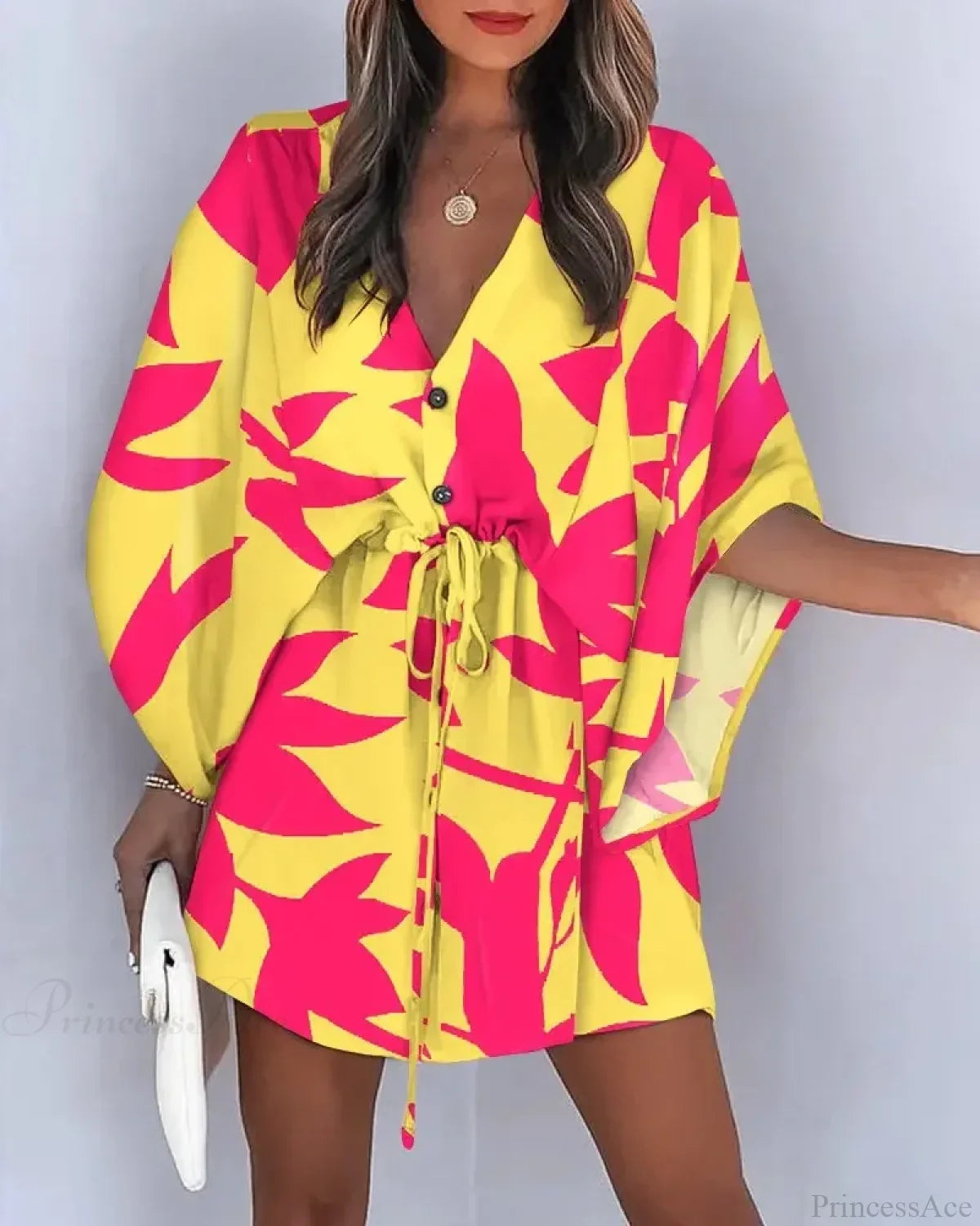 European Fashion Print V-neck Vacation Dress