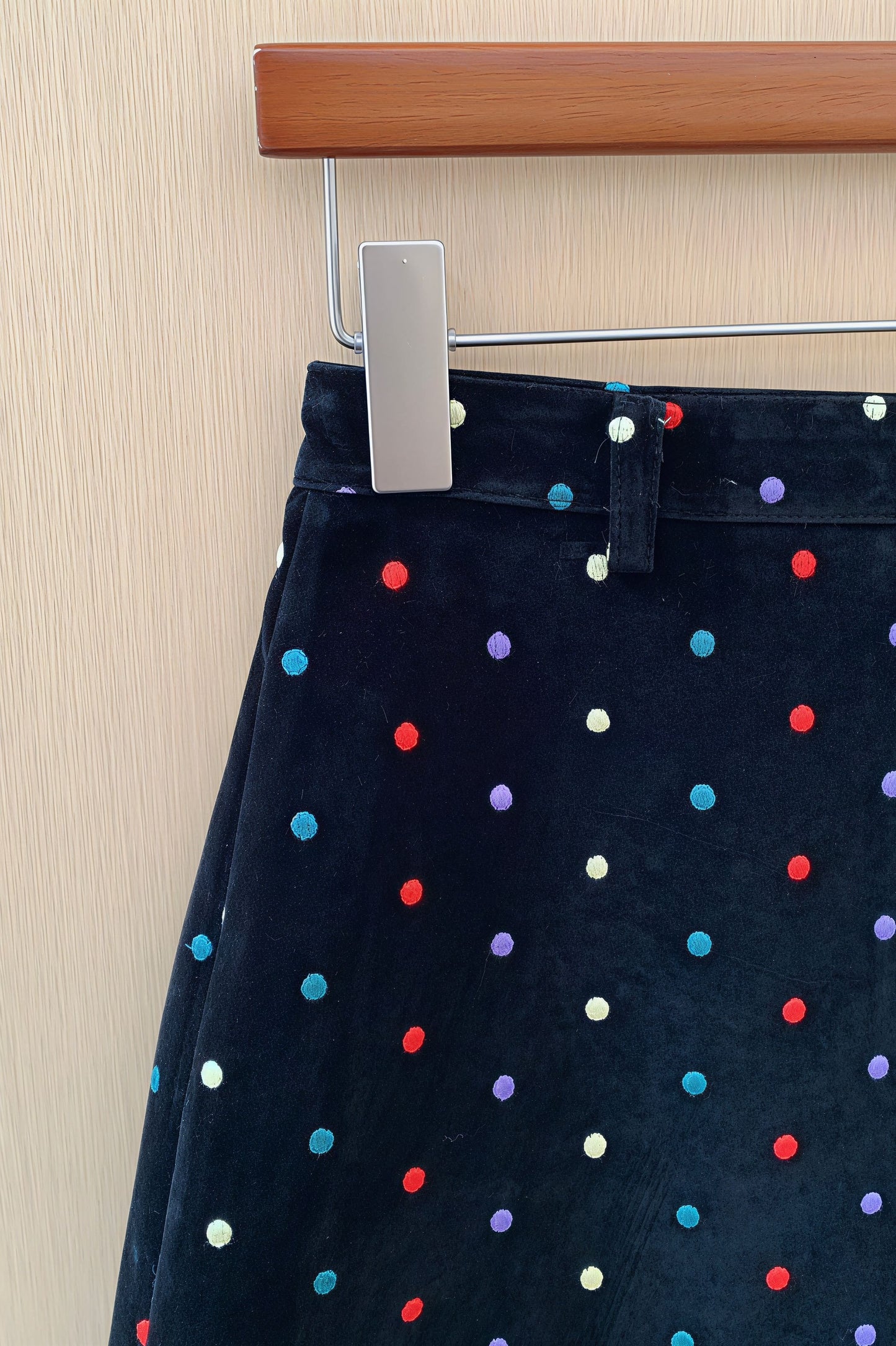 Fashionable Embroidered Polka Dot Velvet Skirt