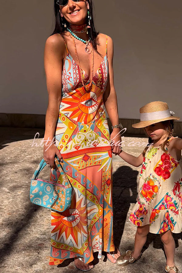 Streets of Spain Unique Art Print V-neck Slip Drape Maxi Dress