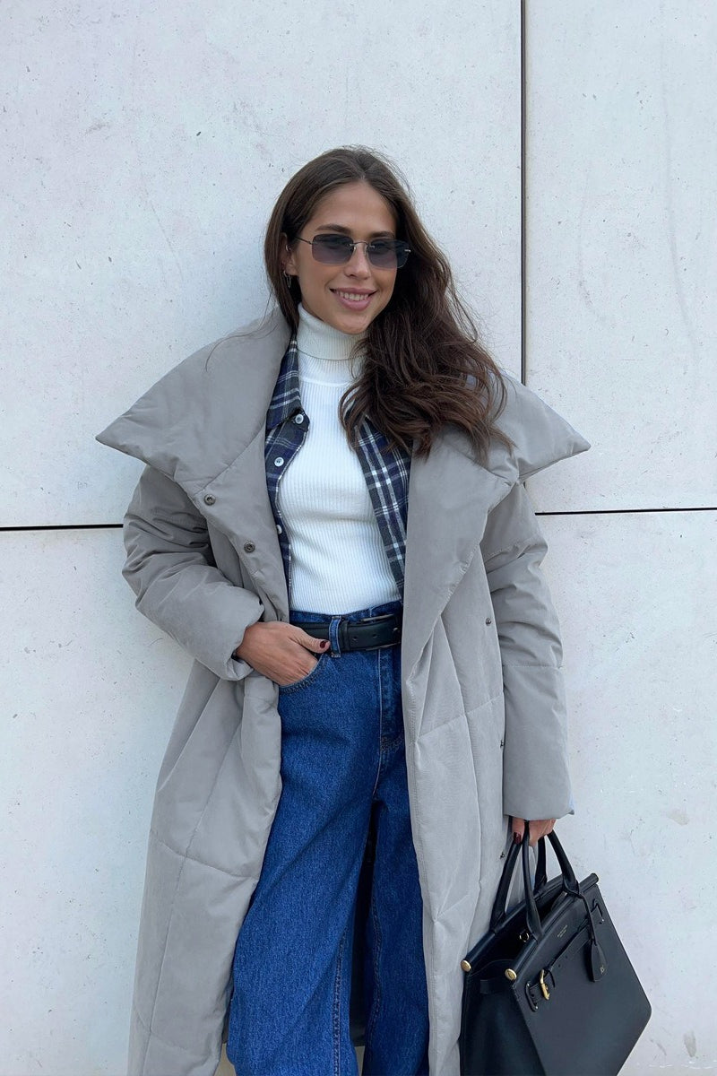 Chaqueta Puffer Larga con Cuello Alto
