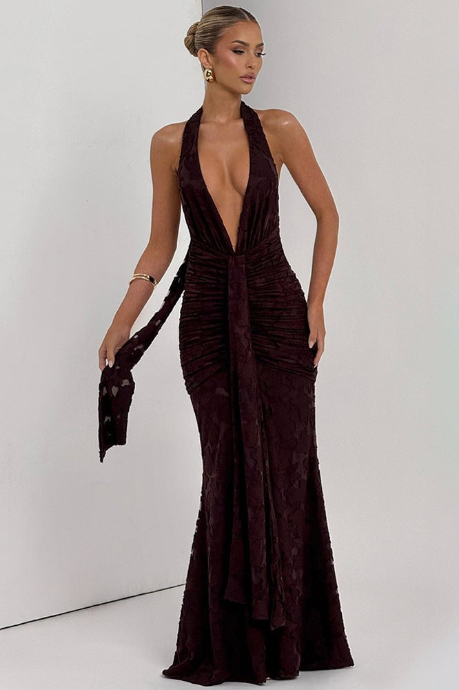 Vestido de fiesta ajustado fruncido con lazo