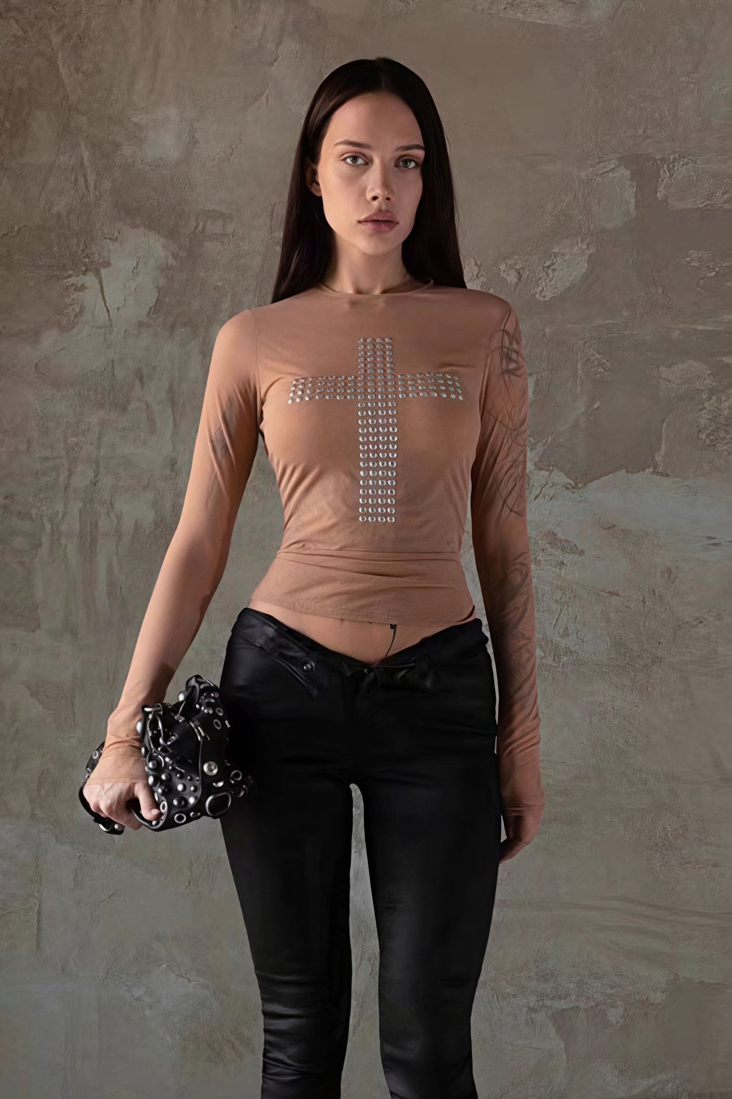 Blusa de cuello redondo ajustada, sexy y con estampado de moda