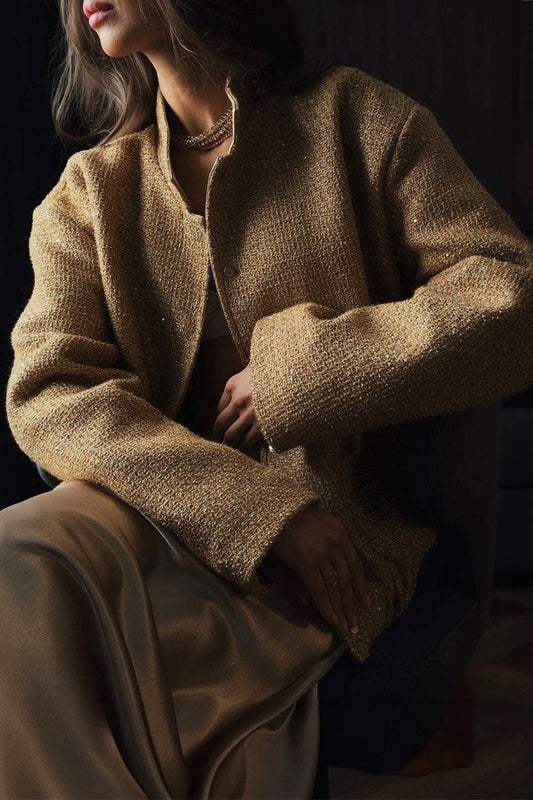 Metallic Sequined Stand Collar Coat
