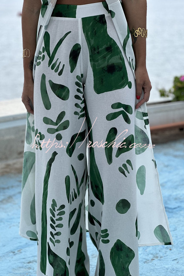 Sarasota Doodle Print Center Front Split Midi Top and Elastic Waist Pants Set