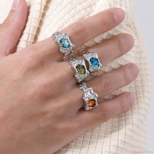 Fiery Colorful Zircon Gothic Band