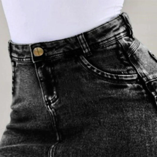 Frayed Hem Holiday Denim Skirt