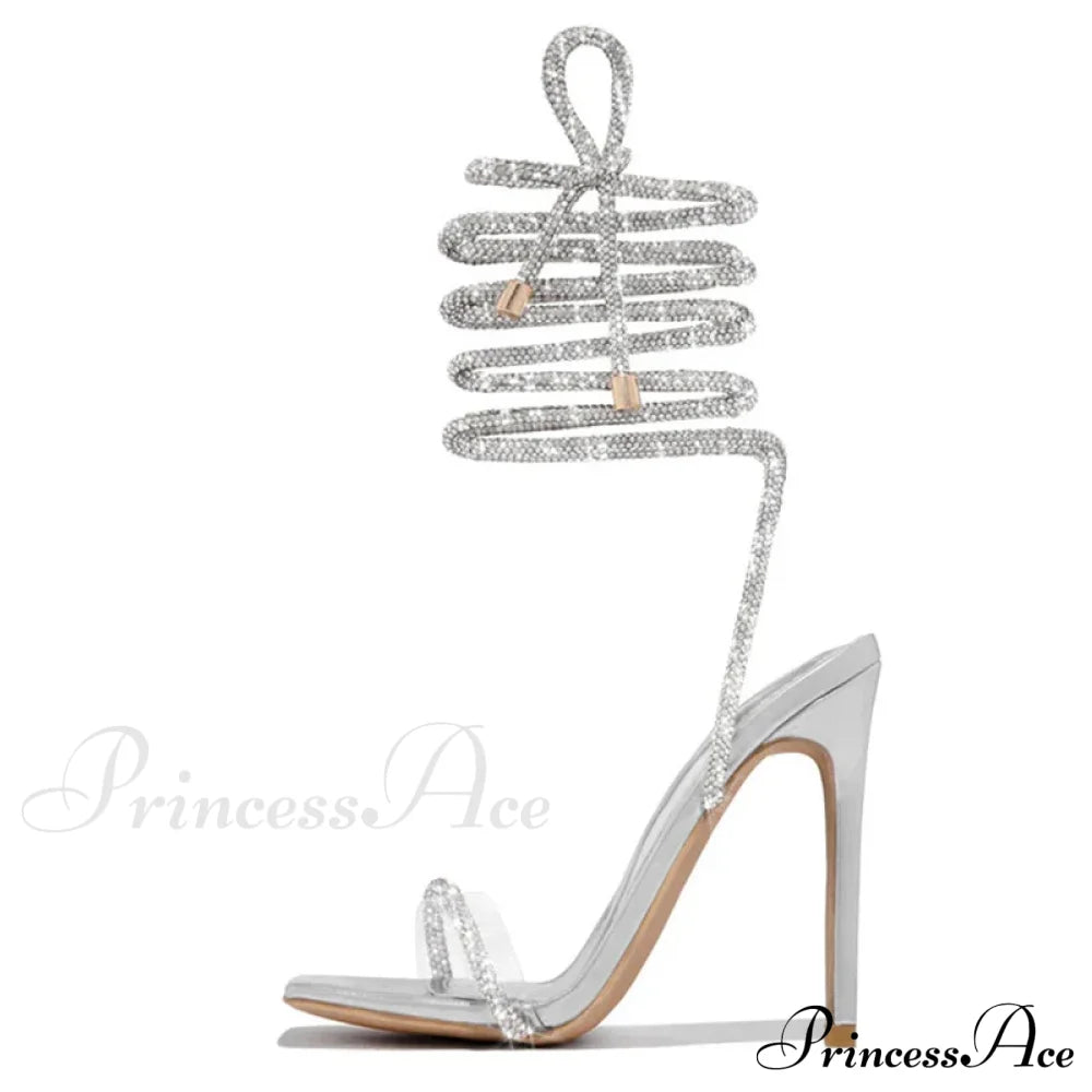 Gold Crystal Ankle Strap Sandals - Women's Summer Party Wedding Shoes - Open Toe Club Heels