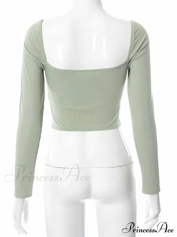 Hollow-Out V-neck Slim Ribbed Backless Tee Crop Top