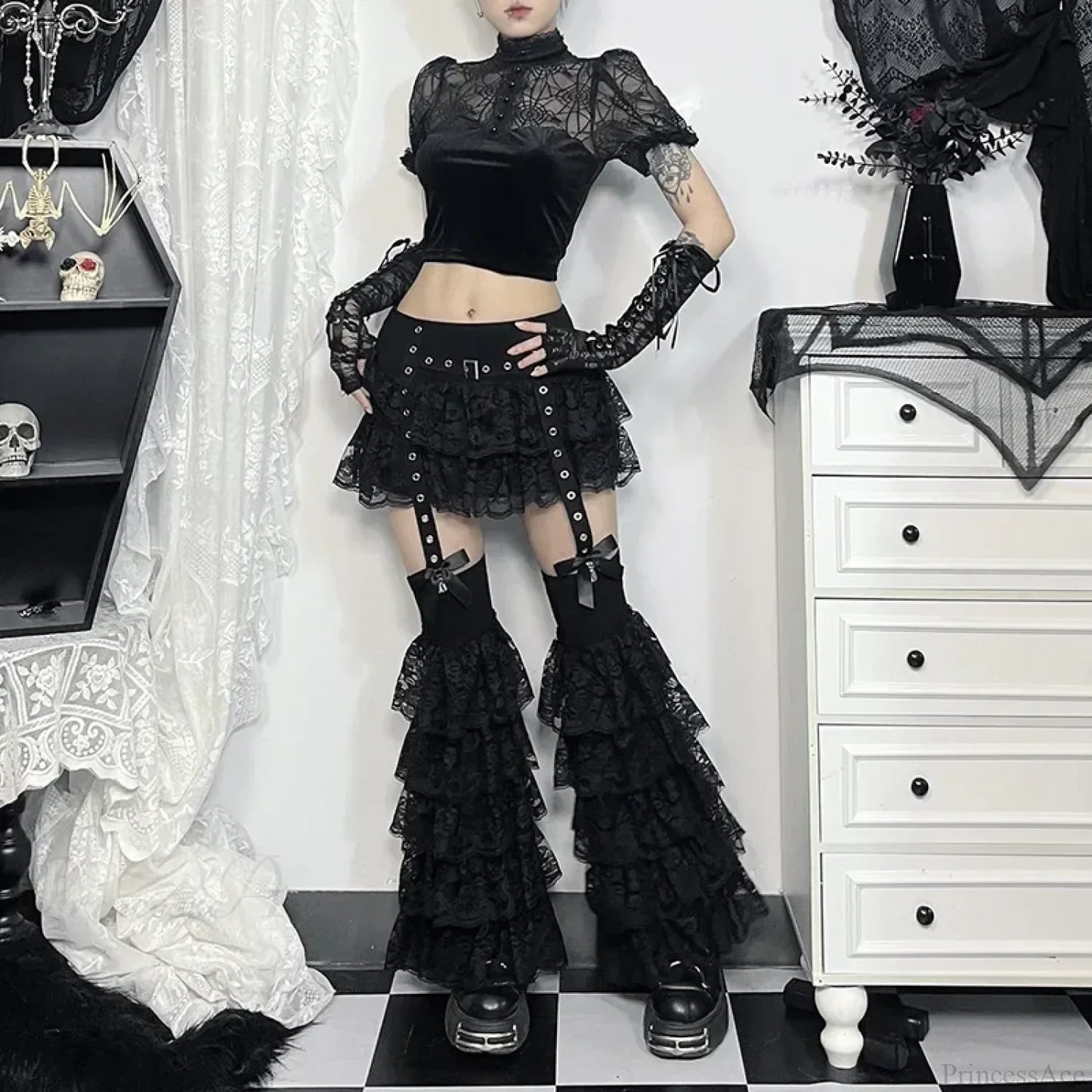 Lace Layered Eyelet Mini Skirt
