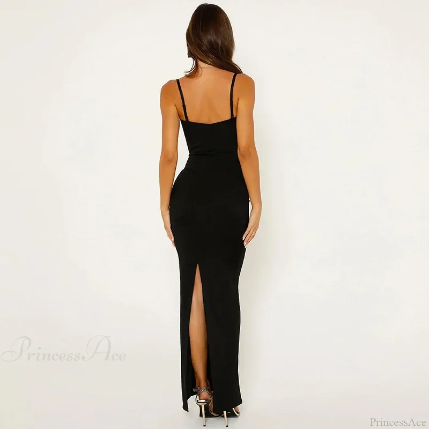 Lace Trim Backless Maxi Party Dress