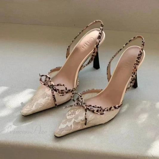 Leopard Pattern Gothic Lace Ribbon Tall Heels Tall Heel