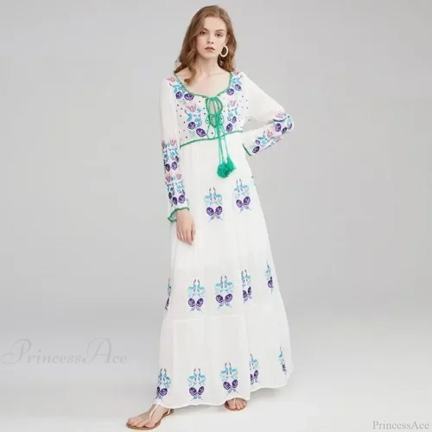 Long Sleeve Ethnic Tunic Maxi Dress