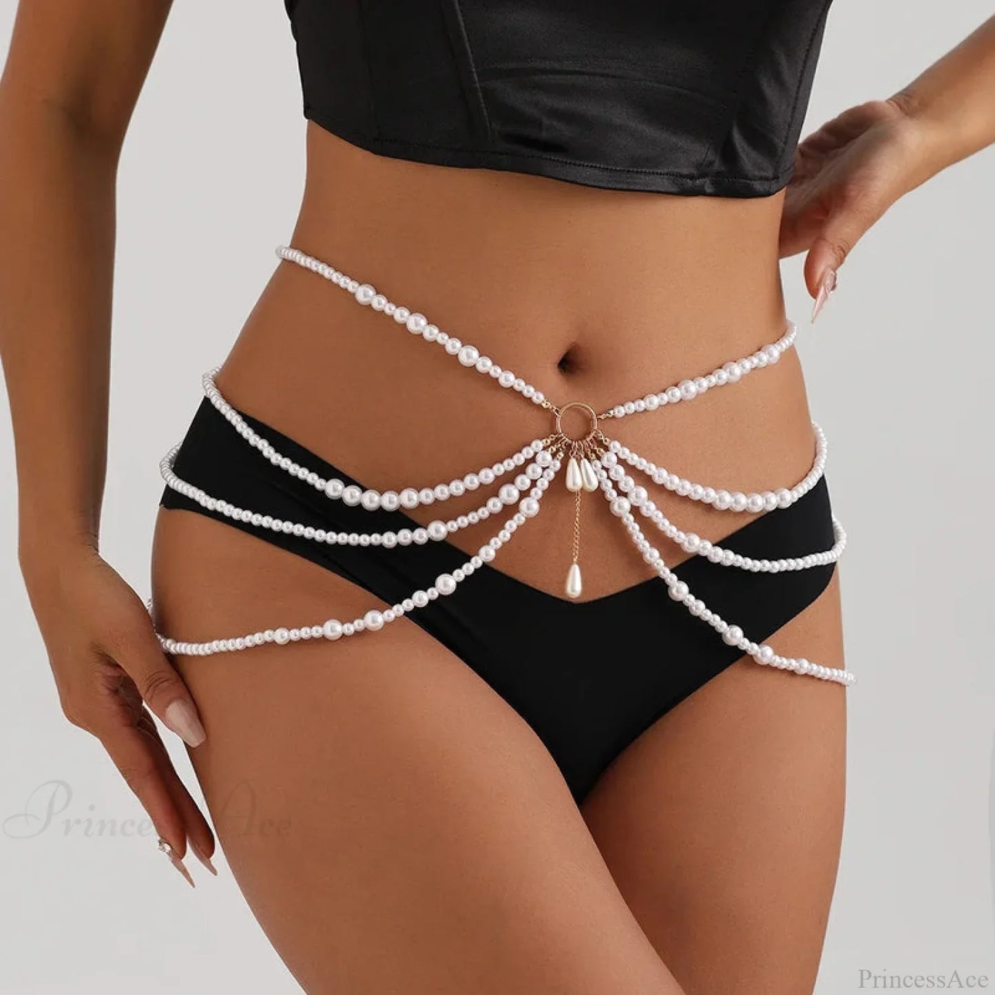 Multilayer Gothic Pearl Waist Chain Belt