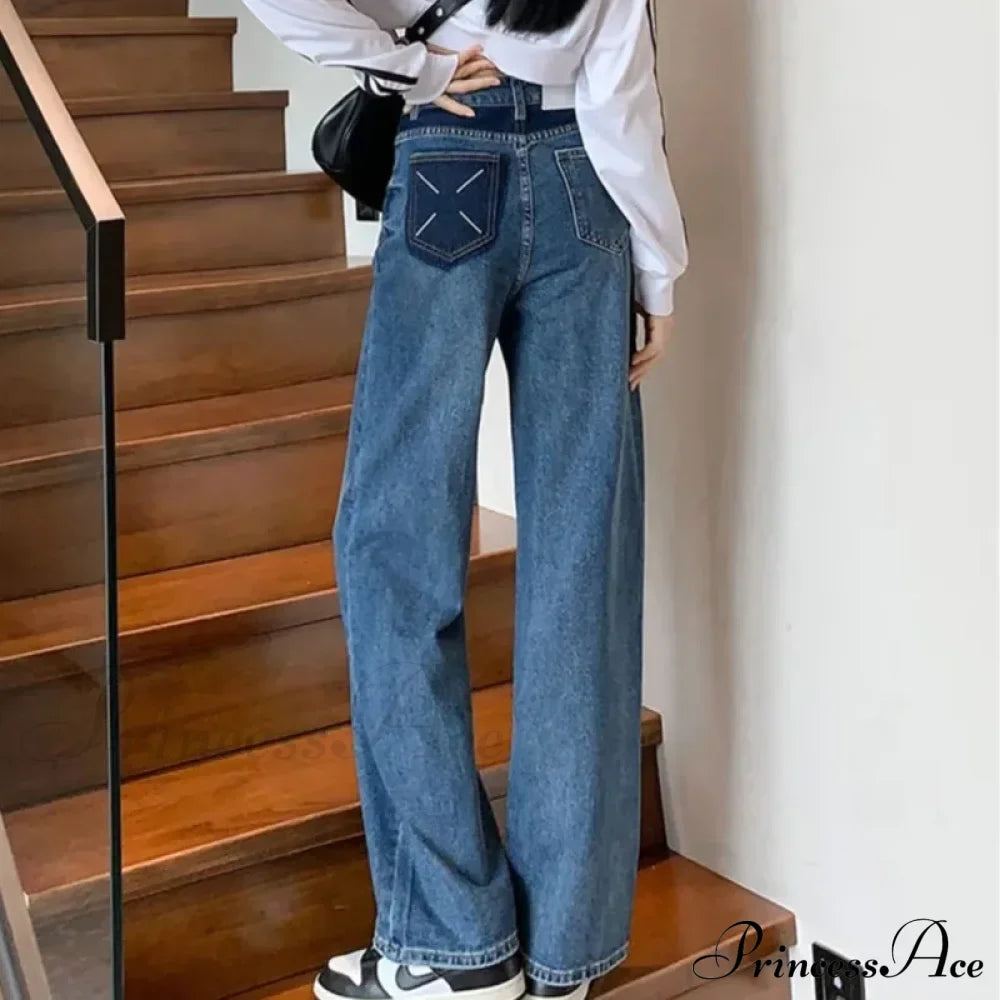 Natural Waist New Button Minimalist Trendy Summer Ins Wash Long Harajuku Wide Leg Black Jean