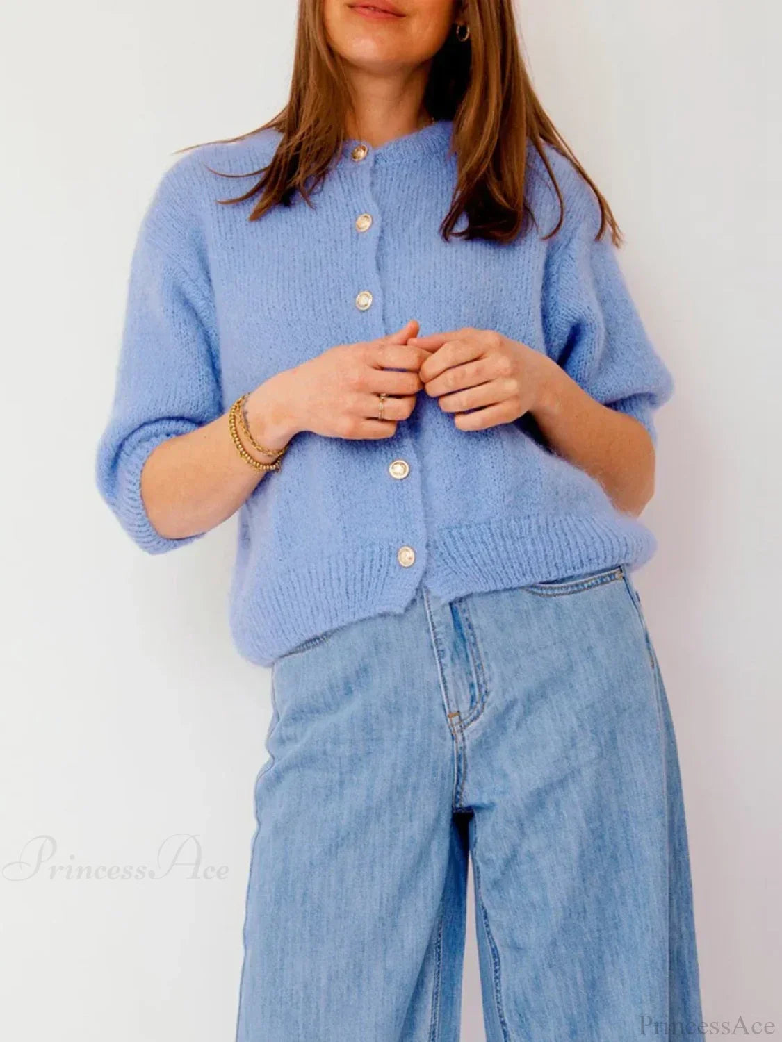 O-Neck Button-Up Slim Streetwear Knit Cardigan