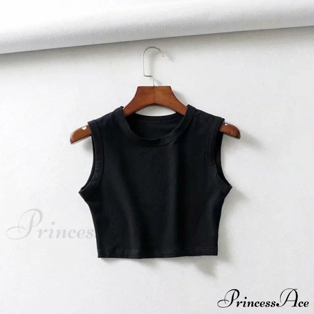 O-Neck White Solid Skinny Crop Top