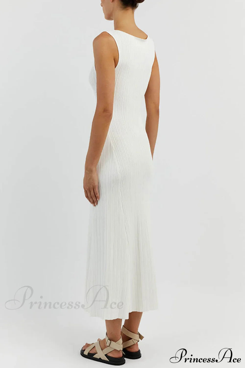 Off-White Sleeveless Stylish Midi Dress