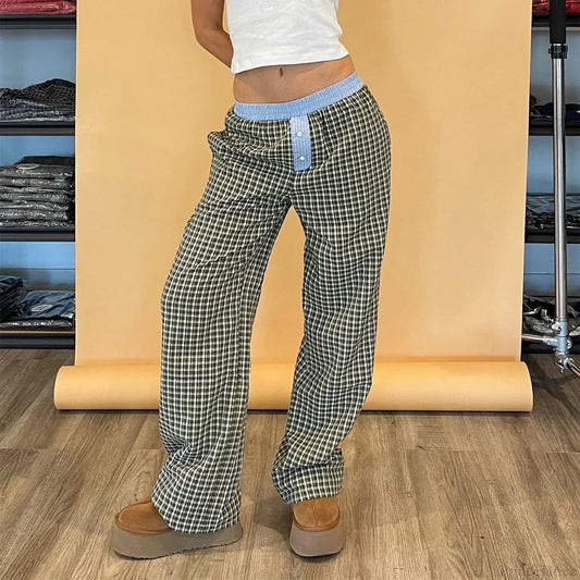 Plaid Sleep Lounge Bottoms Elastic Waist Pant