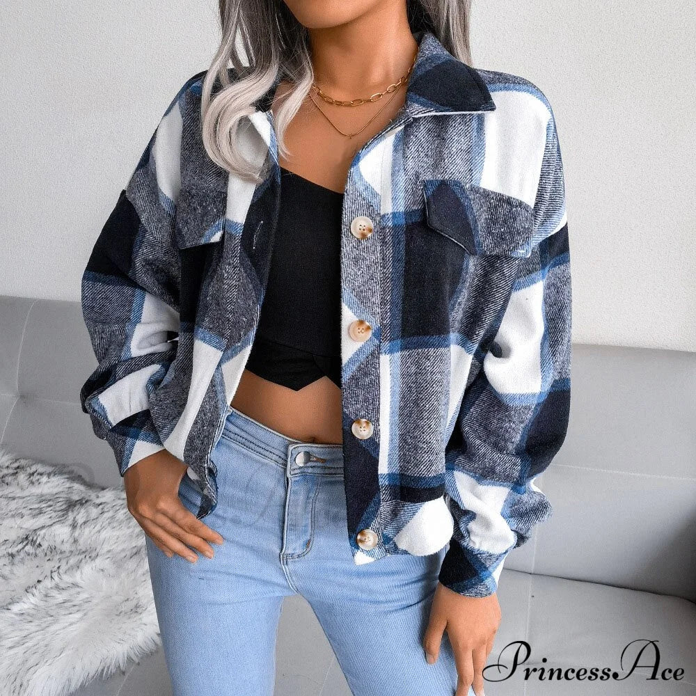 Plaid Vintage Pockets Oversized Jacket