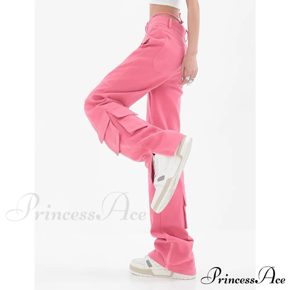 Pocket Straight Vintage Pink Cargo Jeans