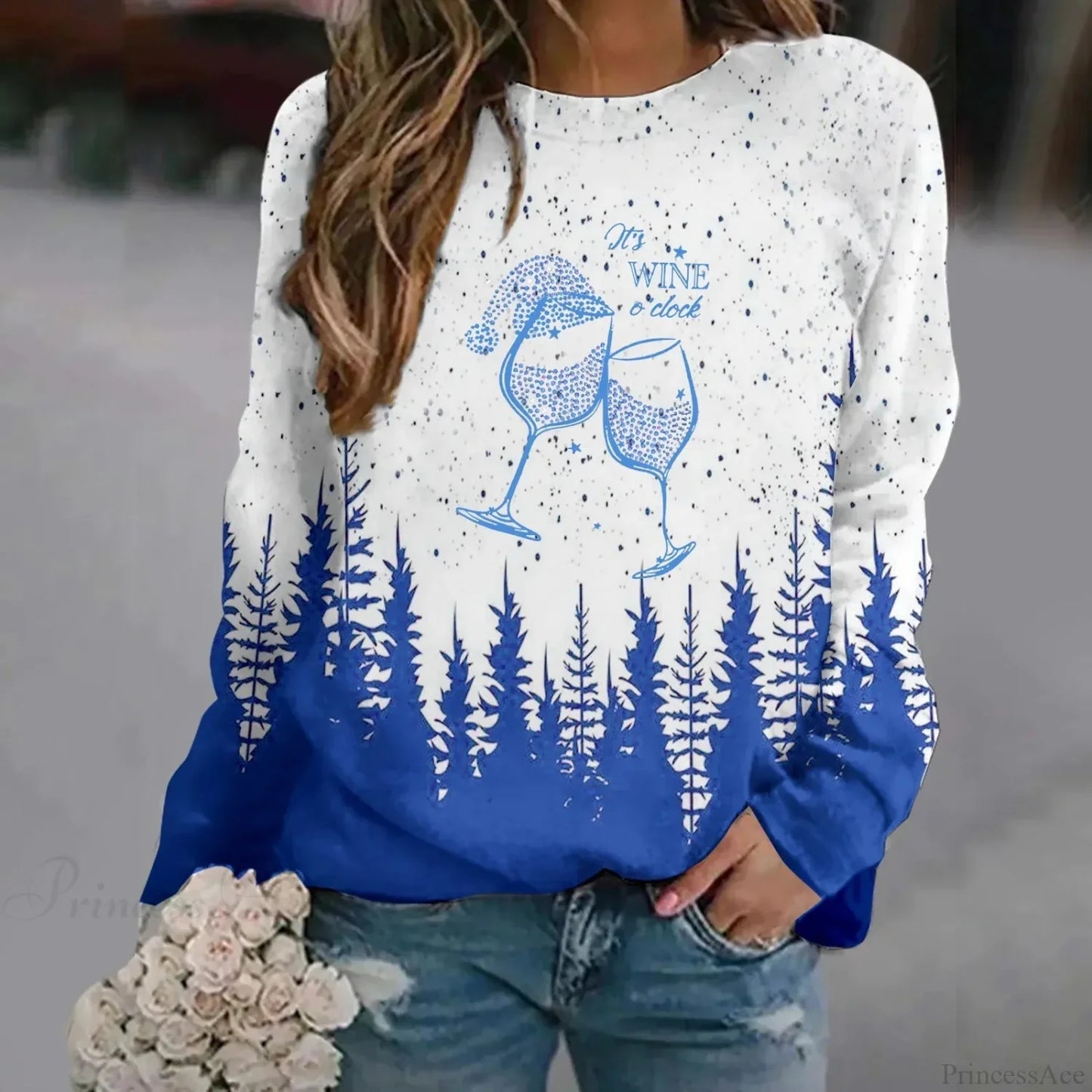 Print Crew Neck Soft Long Sleeve Casual Loose Y2K Winter Hoodie