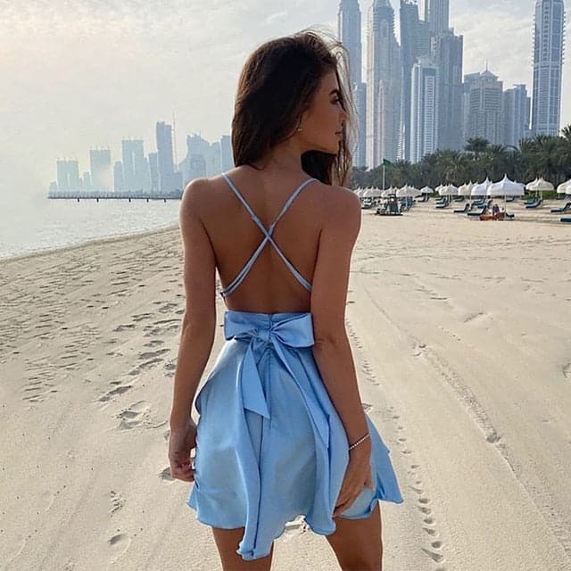 DressBetty - Summer Strap Satin Backless Mini Dress